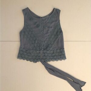 Self Esteem Girls Lace Trim Sleeveless Tie Back Top in Blue/Gray Size XS